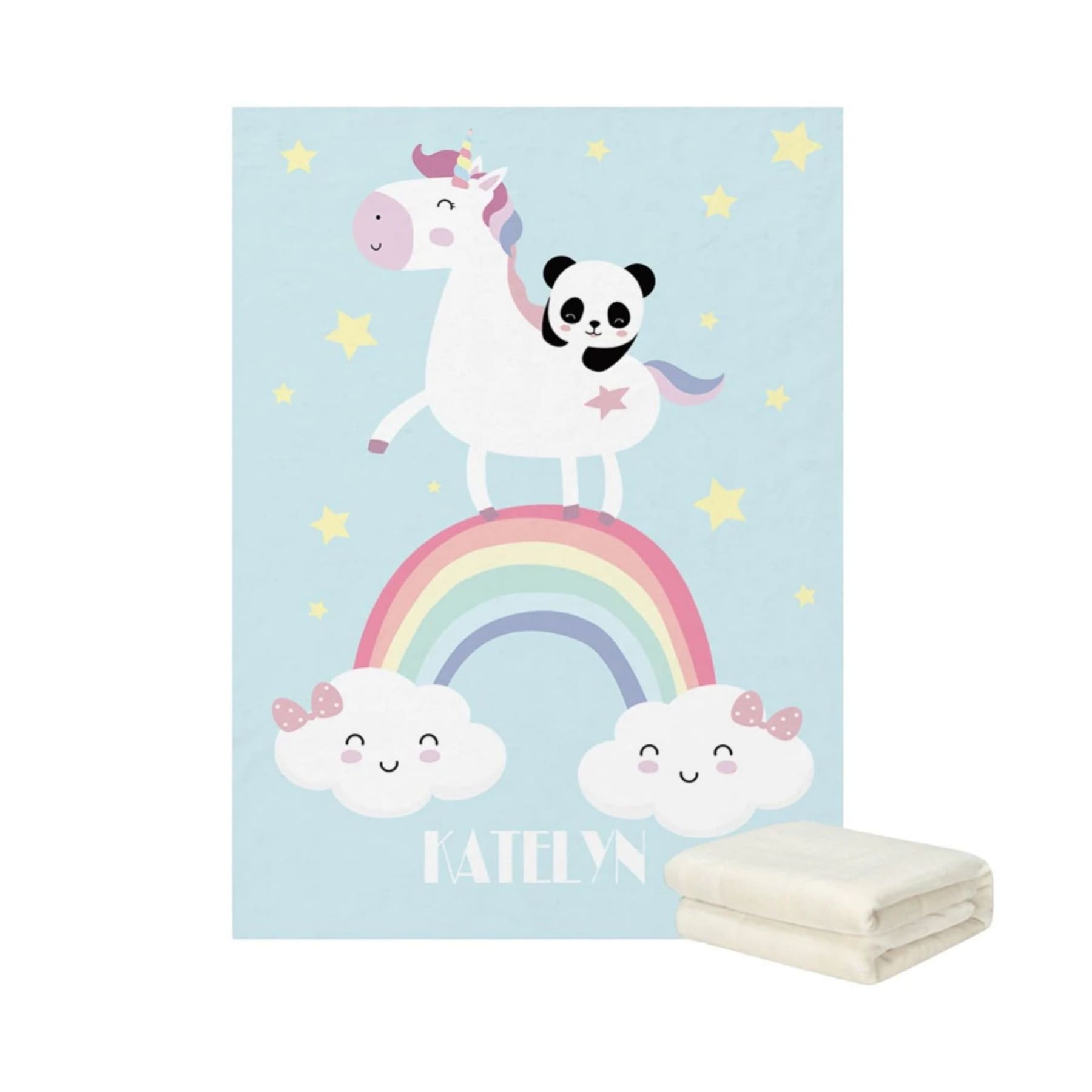 Personalized Baby Fleece Blanket with Cute Graphics and unicorn on rainbow | Hunny 