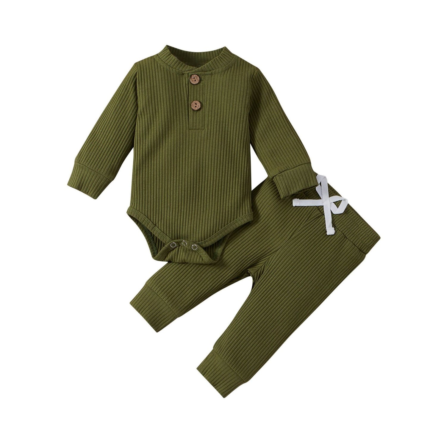 Military Green baby track suit with romper or onesie and pants- Hunny Bubba Kids