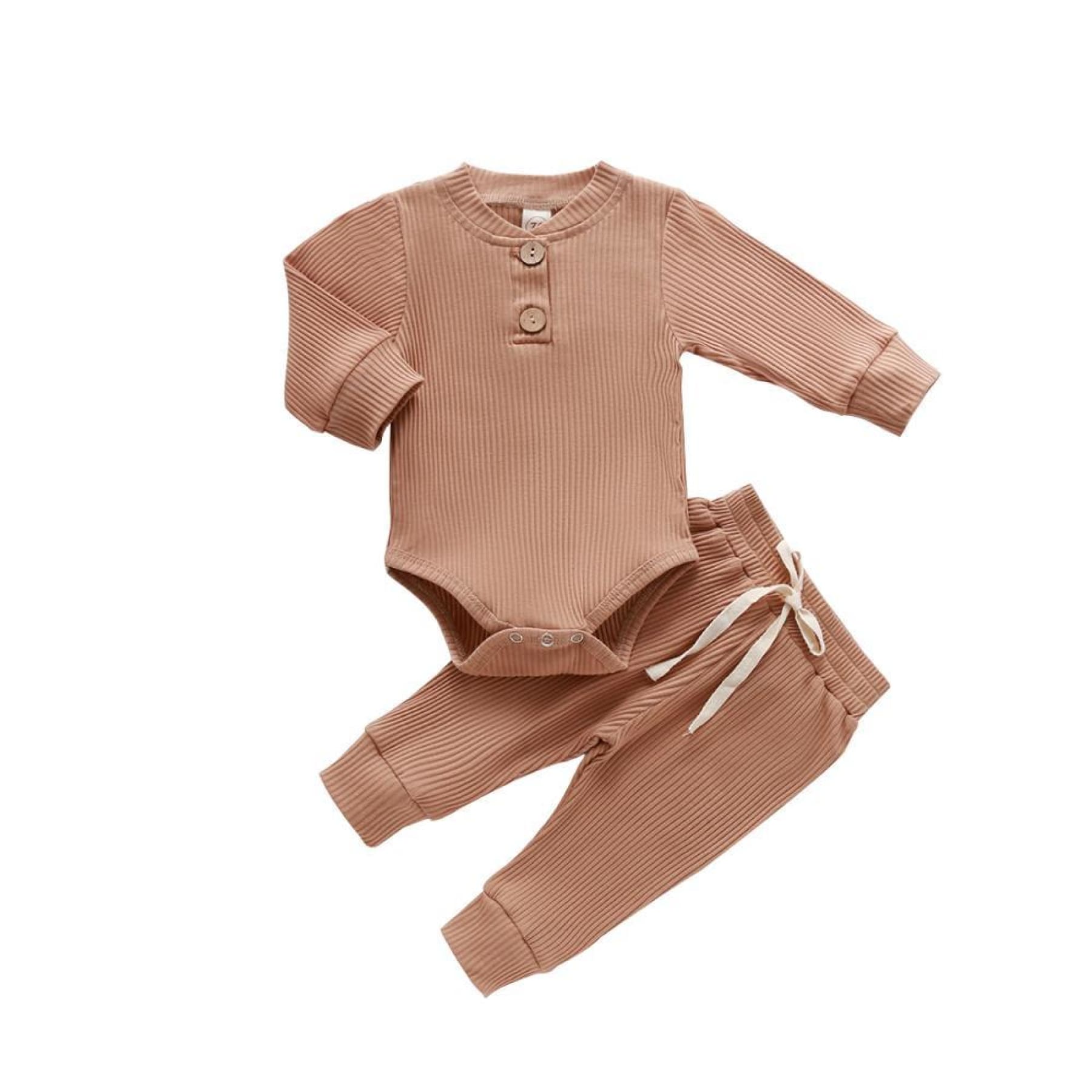 brown baby track suit with romper or onesie and pants- Hunny Bubba Kids