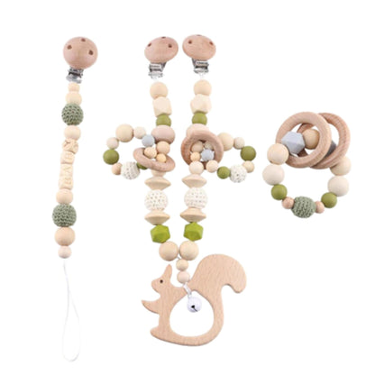 cute baby pacifier clip 3 piece with rattle wooden toys personalized delicate trending baby toys